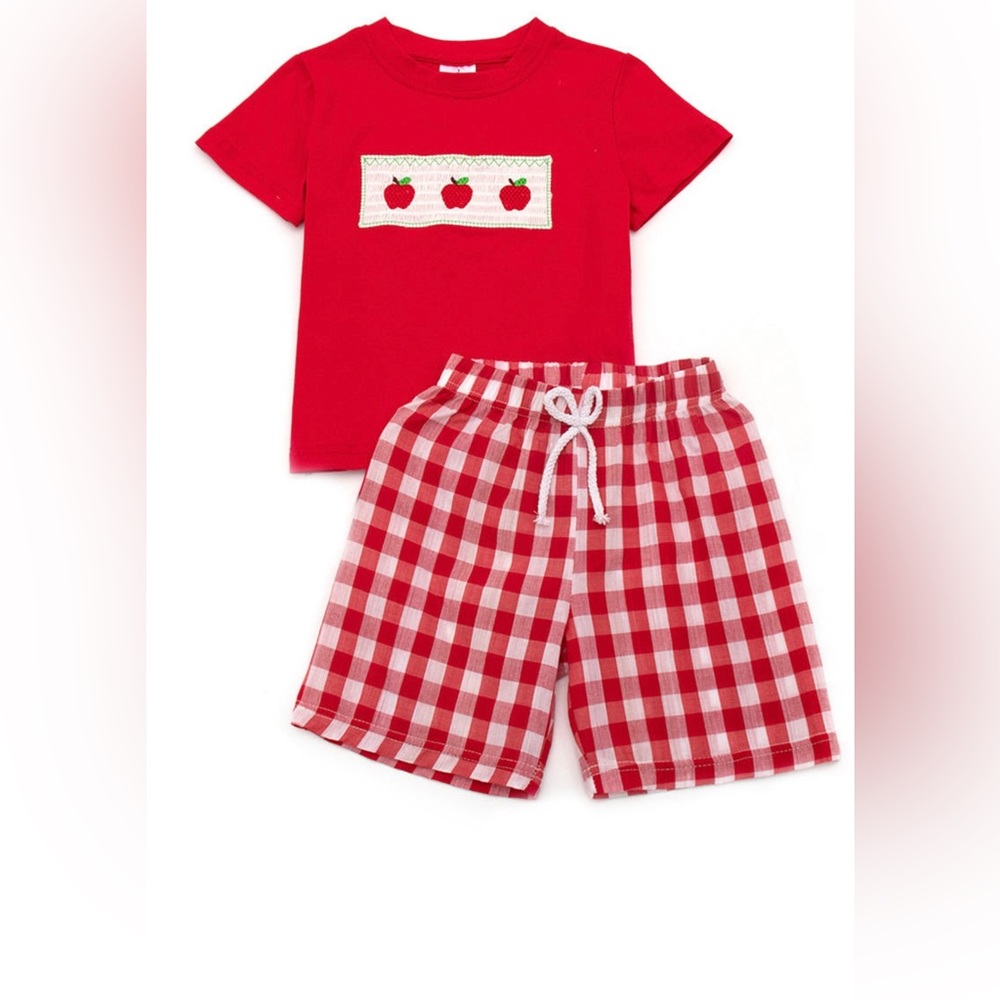 Plaid Apple Smocked Boys Back to School Outfit